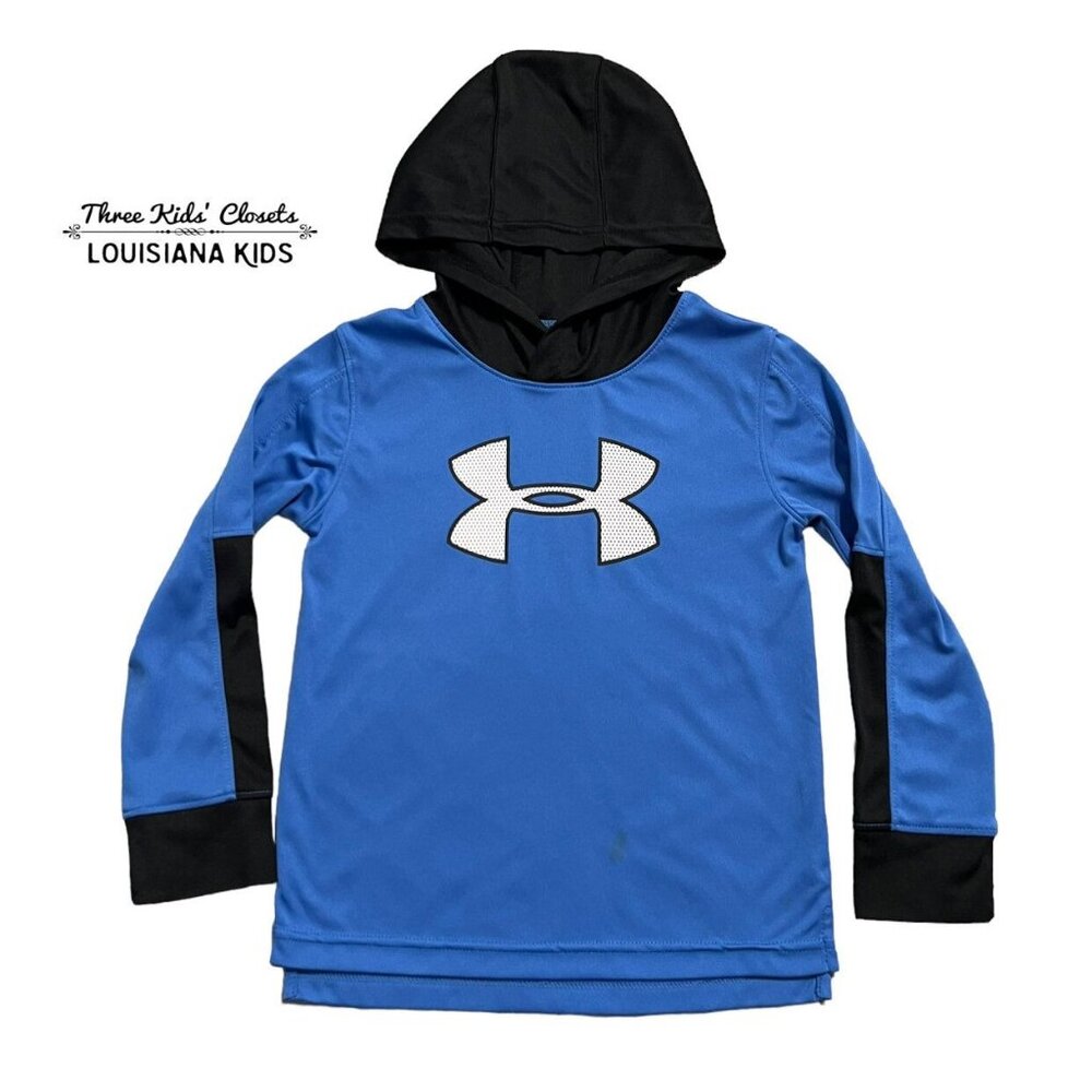 Under Armour Sz 4 Blue & Black Hooded Shirt Pullover